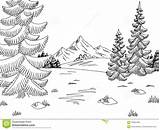 Radura Foresta Schizzo Paesaggio Grafico Vettore sketch template