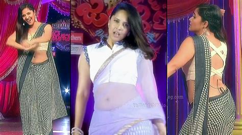 anasuya bharadwaj hot low waist saree caps from jabardasth