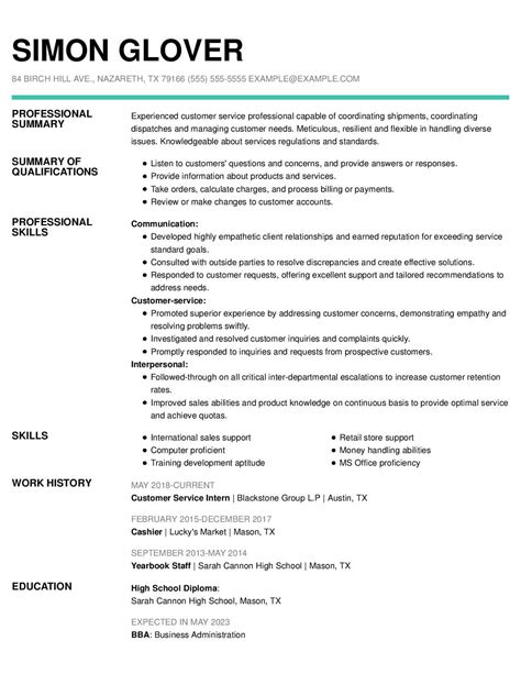 resume templates customer service livecareer