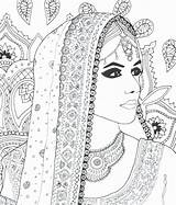 Coloring Pages Indian Women Adult Color Bride Colouring Mandala Beautiful Girl Adults Wedding Drawing Painting Draw Book Fantasy Zentangle Doodle sketch template