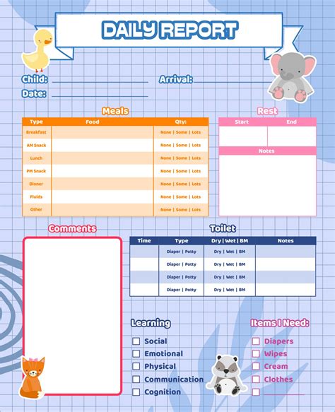 printable infant daily report sheets