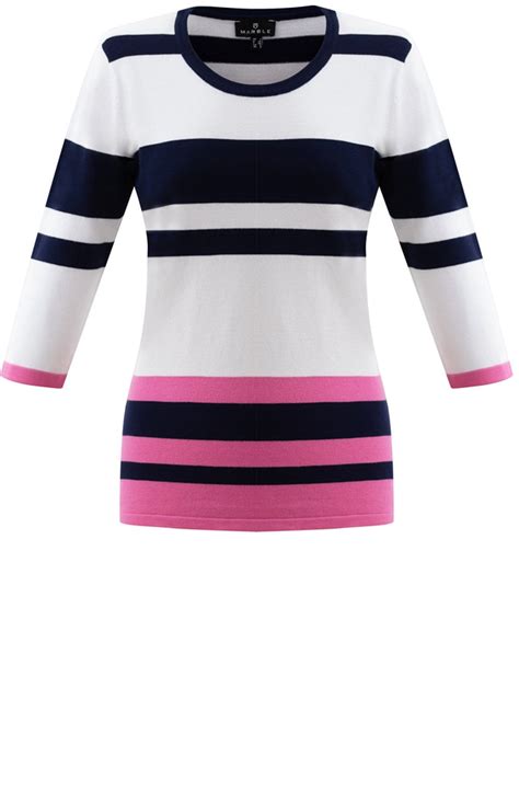 Marble Pink White And Navy Striped 3 4 Sleeve Jumper Knitwear From