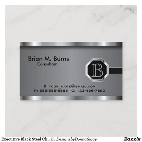 executive black steel chrome monogram business card zazzlecom   zazzle business cards