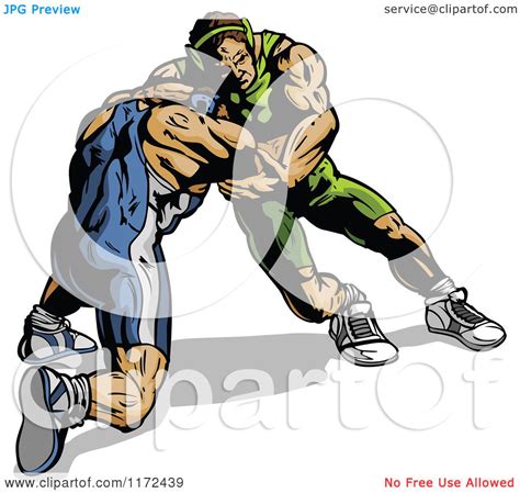 Clipart Of Muscular Wrestlers In A Match Royalty Free