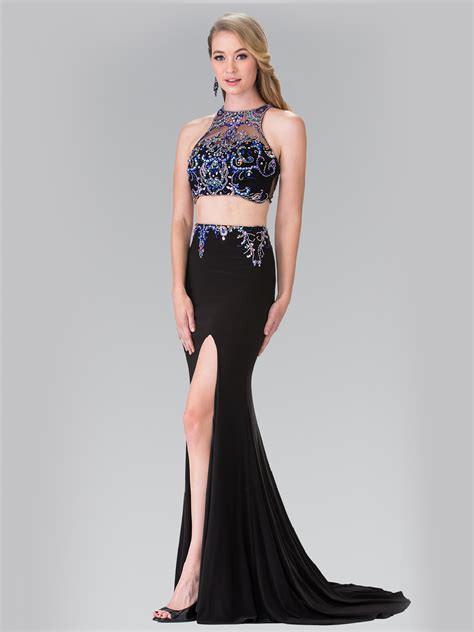 Two Piece Beaded Long Prom Dress With Slit Sung Boutique