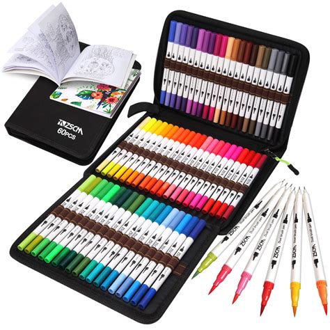 buy zscm art markers coloring dual brush pens  colors fine brush