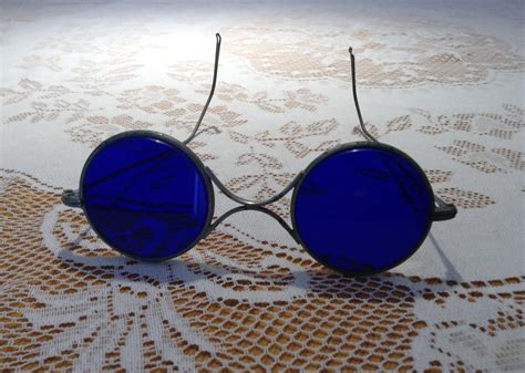 Vintage 1920s Rare Round Cobalt Blue Glass Goggles Not