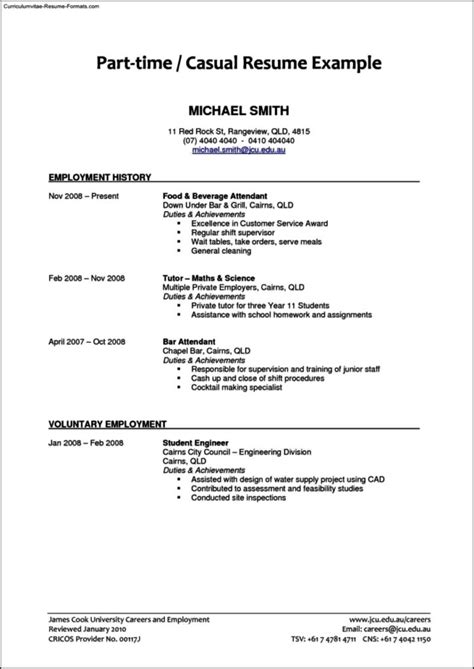 part time job resume templates  samples examples format