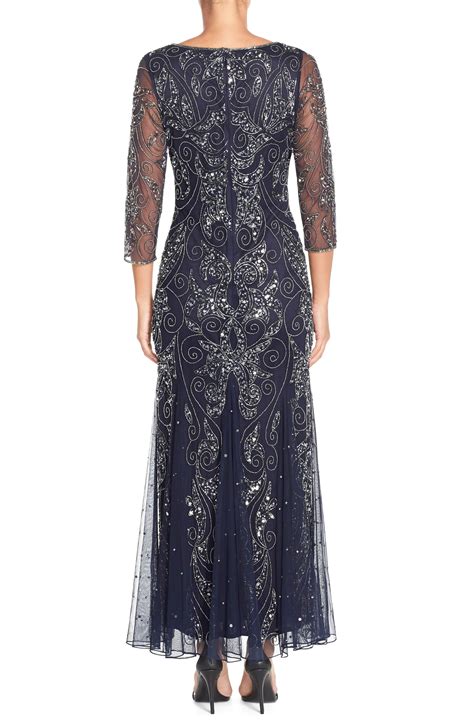 pisarro nights embellished mesh gown in navy blue lyst