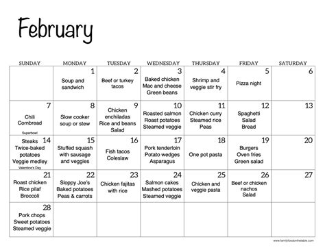 february meal plan family food   table