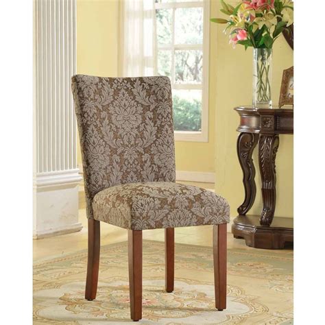 elegant blue and brown damask parson chairs set of 2