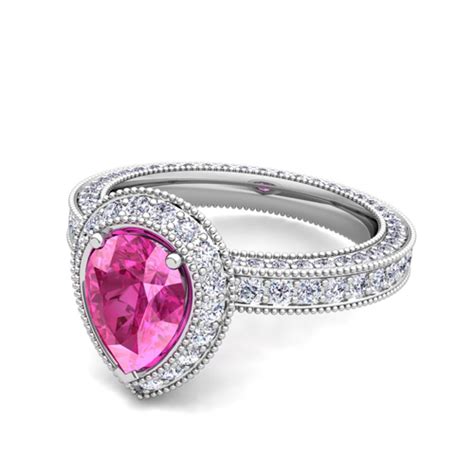Pear Pink Sapphire Diamond Engagement Ring 18k Gold 8x6mm