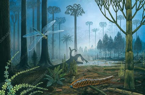 carboniferous landscape illustration stock image