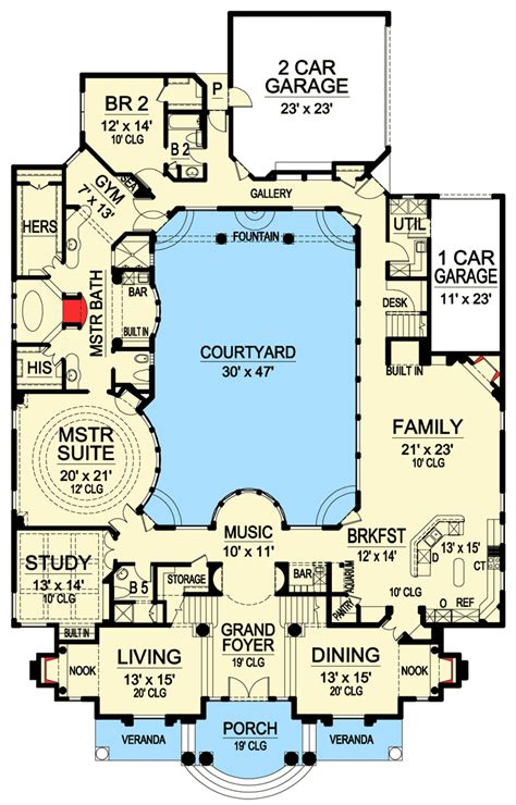 plan tx luxury  central courtyard courtyard house plans house layout plans house
