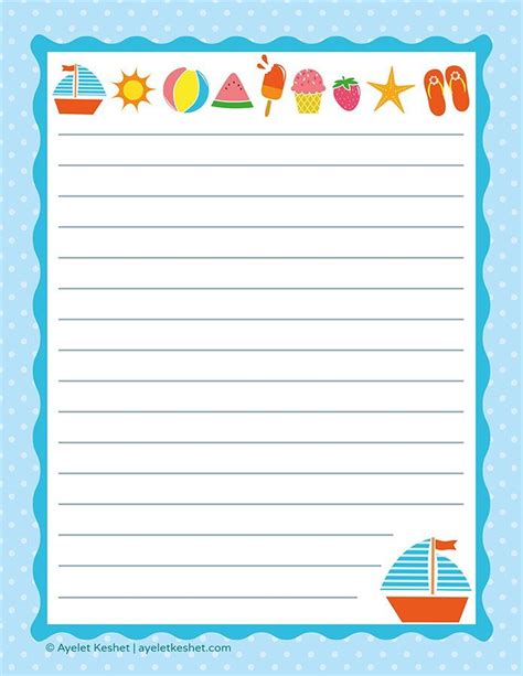printable letter paper  summer  cute beach themed