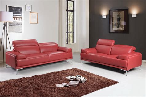 madrid contemporary italian leather sofa set  red raleigh north