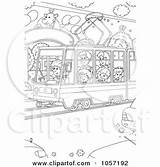 Coloring People Illustration Tram Outline Using Public Royalty Bannykh Alex Clip Clipart Pig Butterflies Rail Standing Bear Chicken Cat Near sketch template