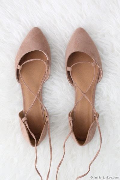Faux Suede Pointy Lace Up Strappy Ballet Ballerina Flats Nude Beige