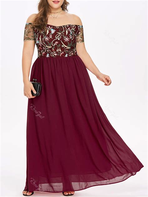[25 off] rosegal off the shoulder plus size embroidery maxi dress