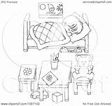 Bedroom Coloring Sleeping Outline Boy His Illustration Clipart Royalty Clip Bannykh Alex sketch template