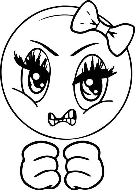 angry girl smiley emoticon face coloring page