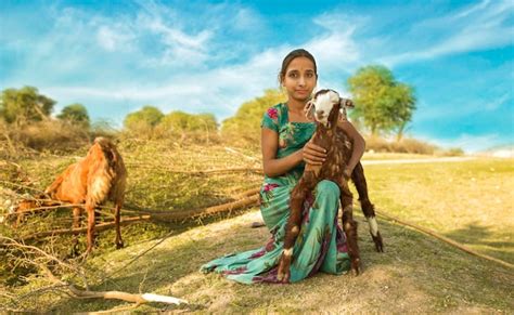Premium Photo Indian Rural Girl With Goat