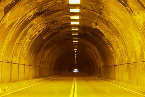 stock photo  tunnel  bright yellow lights