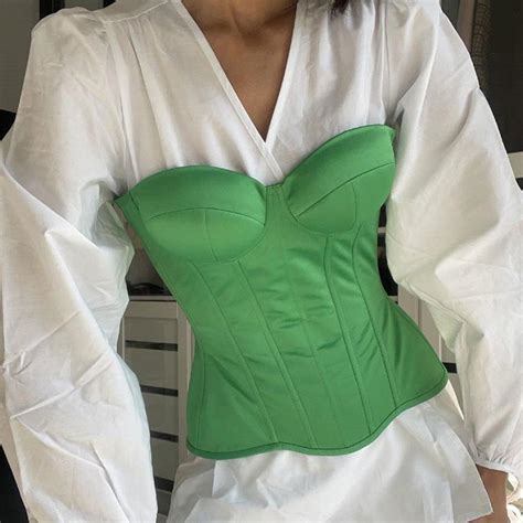 2021 satin corset crop top strapless green summer sexy tube off