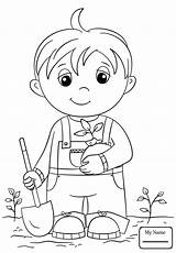 Coloring Pages Boy Little Cute Seedling Printable Arbor Holding Standing Print Drawing Earth sketch template