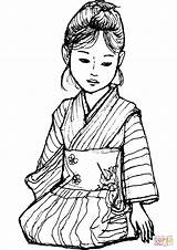 Kimono Coloring Japanese Girl Pages Drawing Printable Japan Drawings Kids sketch template