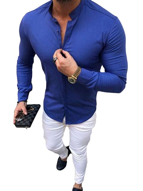 dewadbow mens slim fit  neck long sleeve muscle shirts top casual blouse walmartcom