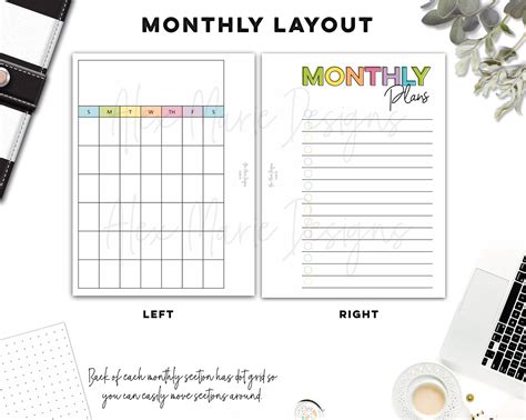 rainbow micro planner printable bundle yearly monthly etsy
