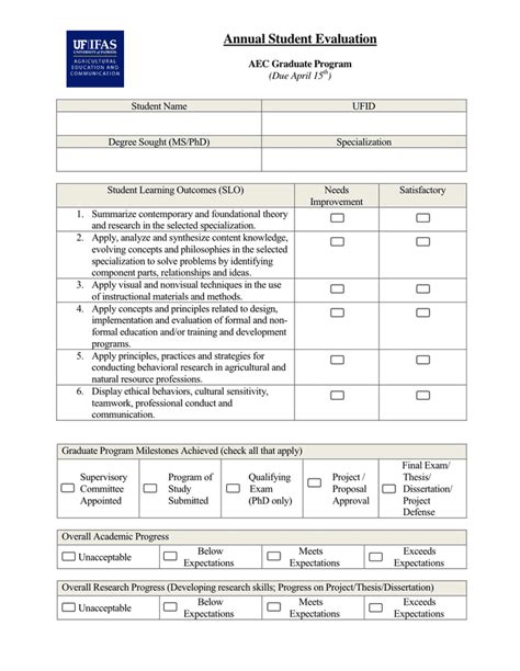 student evaluation form  word   formats