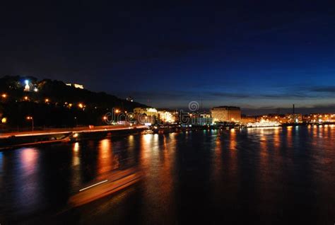 night view   river  beautiful city  lights stock image