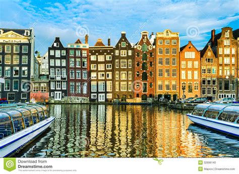 traditional houses  amsterdam netherlands stock photo