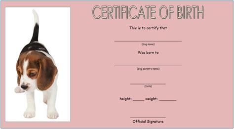 dog birth certificate template