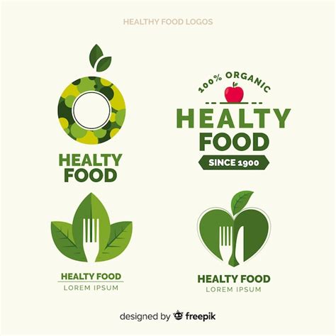 vector flat healthy food logo set