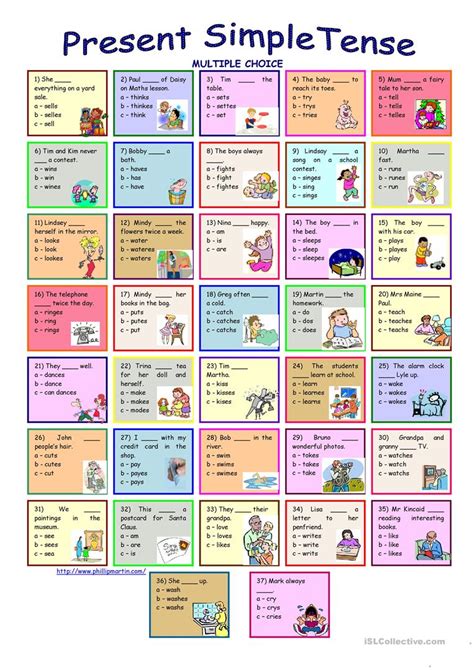 Present Simple Tense Multiple Choice Exercise With Key