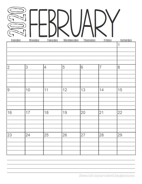 Beautifully Tarnished Free 2020 {lined} Monthly Calendars Printable