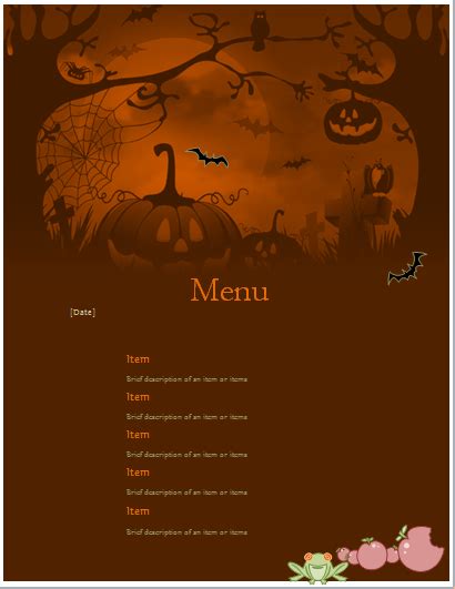 ms word halloween party menu sheet word excel templates