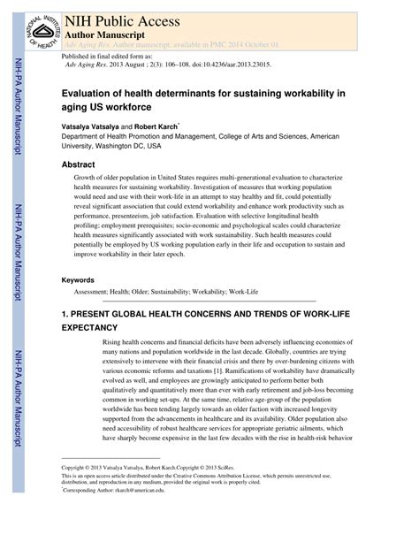 pdf evaluation of health determinants for sustaining workability in