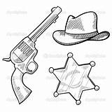 Sheriff West Wild Coloring Western Gun Objects Cowboy Star Stock Sketch Pages Hat Vector Doodle Cowgirl Drawing Illustration Style Badge sketch template