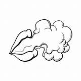 Smoke Lips Drawing Cartoon Cloud Coming Blowing Vector Woman Female Lipstick Smoking Girl Sketch Red Lip Realistic Illustration Beautiful Hand sketch template