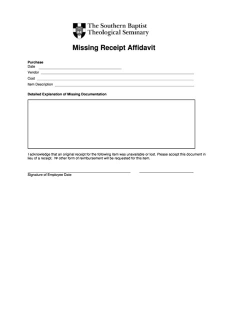 fillable missing receipt affidavit printable