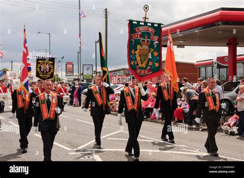 july parades  carrickfergus northern ireland orange men stock