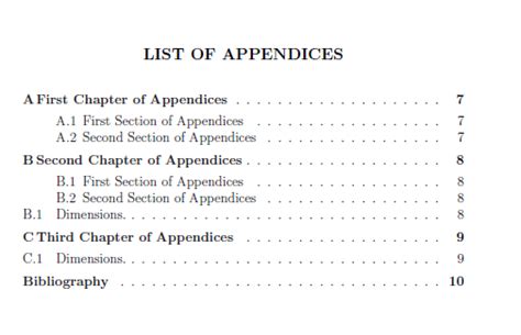 list  appendices thesis science  technology