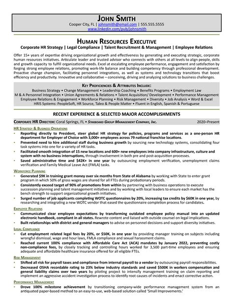 human resource hr executive resume   samples