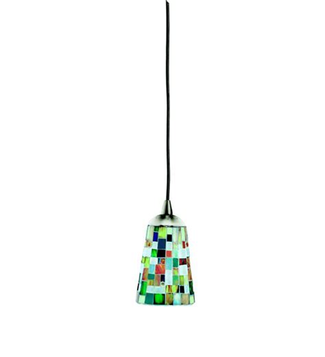Mosaic Mini Pendant Light With Multi Colored Glass Shade In Nickel