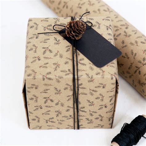 brown wrapping paper rustic fir berry print paper tree