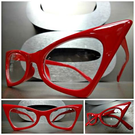 classic vintage 50s retro cat eye style clear lens eye glasses red